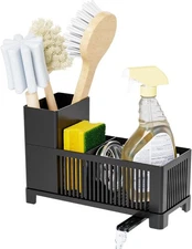 Sink Caddy & Kitchen Sink Organizer,Black Sponge Holder with High Scrub Brush Ho