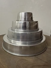 Vtg Mirro Party Cake 4-Tier Set Aluminum Baking Pans Round w/Instructions
