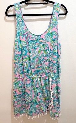 Lilly Pulitzer Jarrett Romper Size XL Pelican Pink Off The Scales Pink/Green