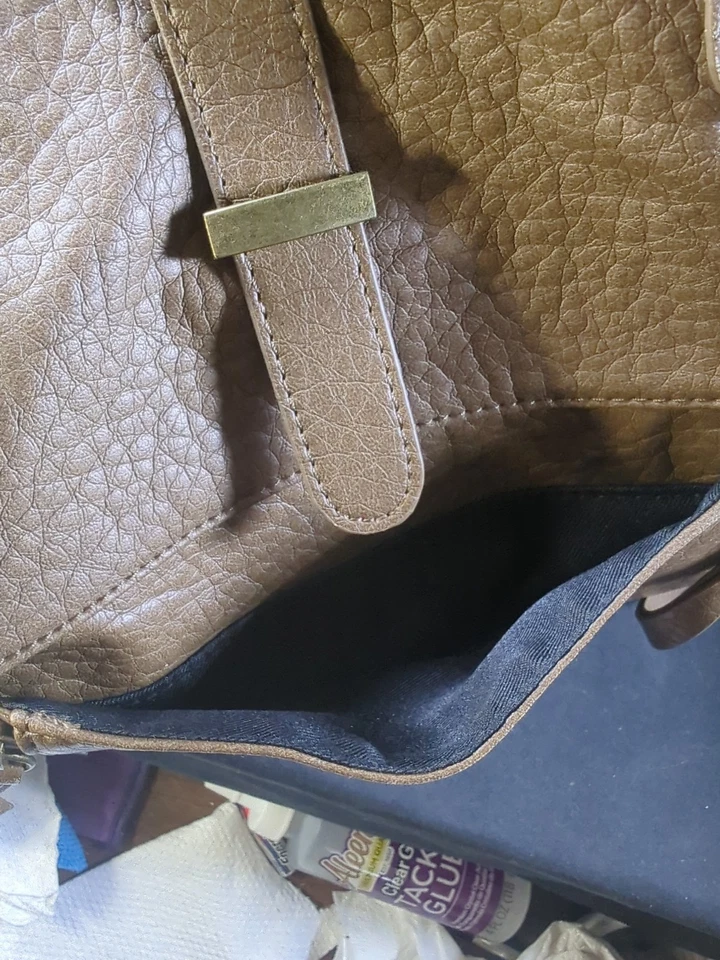 Mossimo Brown Faux Leather Snap Tote Bag Short Handles Classic Utility 5 Pocket - Image 4 of 4