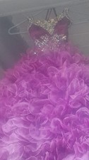 Purple Ruffled Formal Dress with Embellished Bodice for Prom, Quincea era