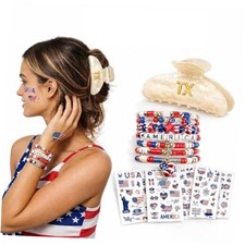 4th of July Accessories for Women, Red White and Blue Outfit Bundle with TX