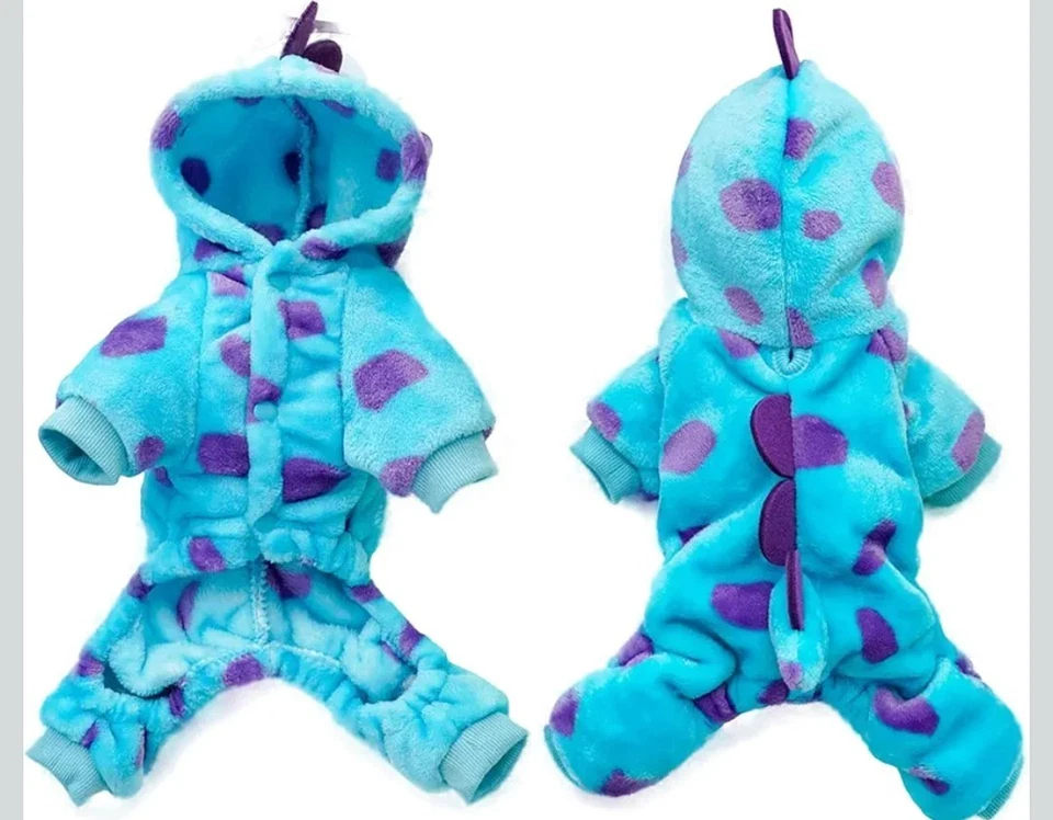 Disfraz de dinosaurio para perros y gatos pequeños, sudaderas con capucha abrigo para clima frío, pijama (M) Foto 4 de 4
