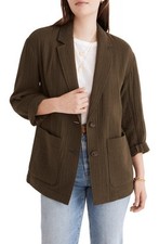 Madewell Crinkled Linen Blend Blazer in Dried Olive, Size Large