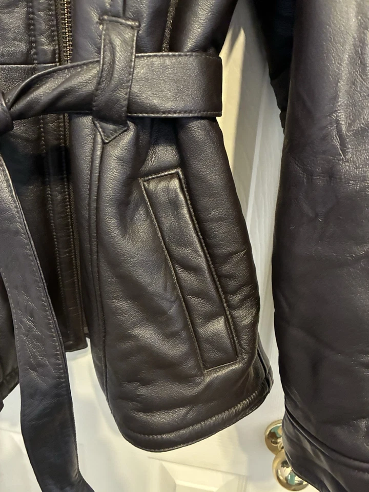 Wilson's 100% Leather Faux Fur Lined Hooded Zip Jacket Brown Women’s Size Large - Image 4 of 4