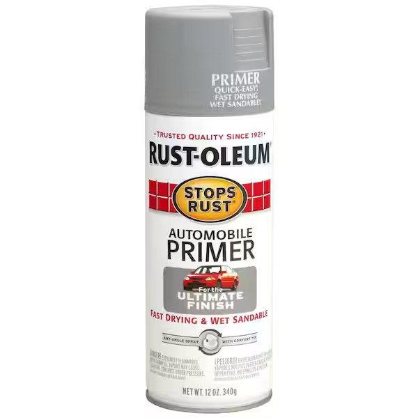 12 Oz. Flat Light Gray Automotive Primer Spray | Stops Rust Auto Oz Of Paint New