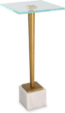 Miri Brass Accent Table with Tempered Glass Top and Marble Base - 25" H