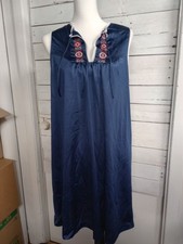 Vintage JCPenney Nightgown Small Blue Sleeveless Embroidered Yoke Boho Lounge