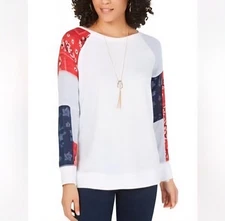 NWT Style & Co. Petite Elbow-Sleeve Patchwork Top.  Size M