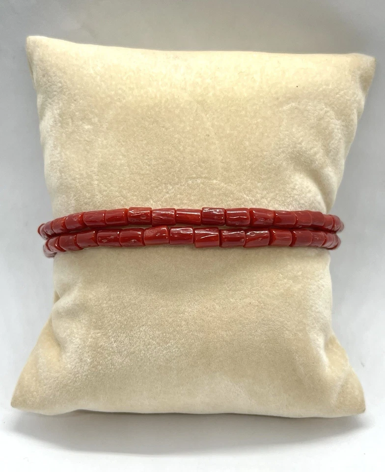 Bracciale Artigianale In Corallo Rosso Mediterraneo A Cannette E Argento 925 - Immagine 2 di 4