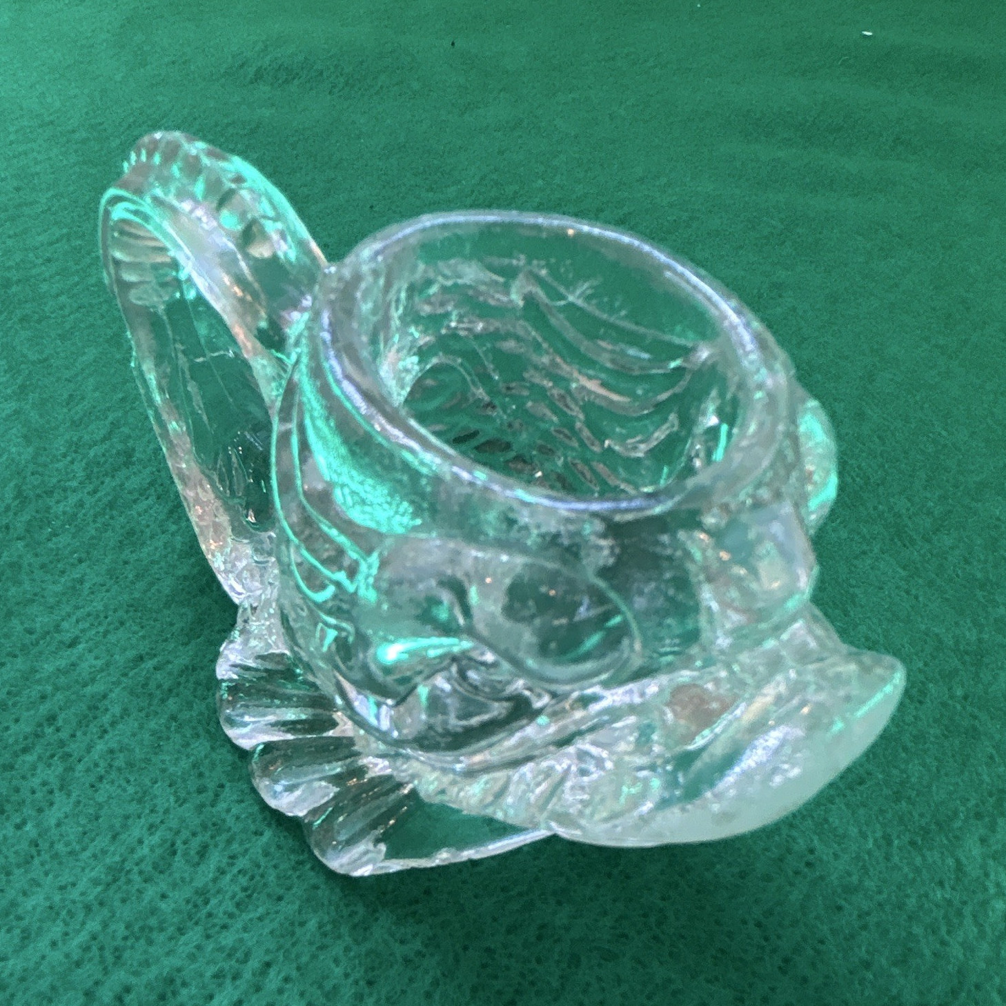 Vintage Crystal Glass Open Salt Cellar with Handle Fish 5 Inch