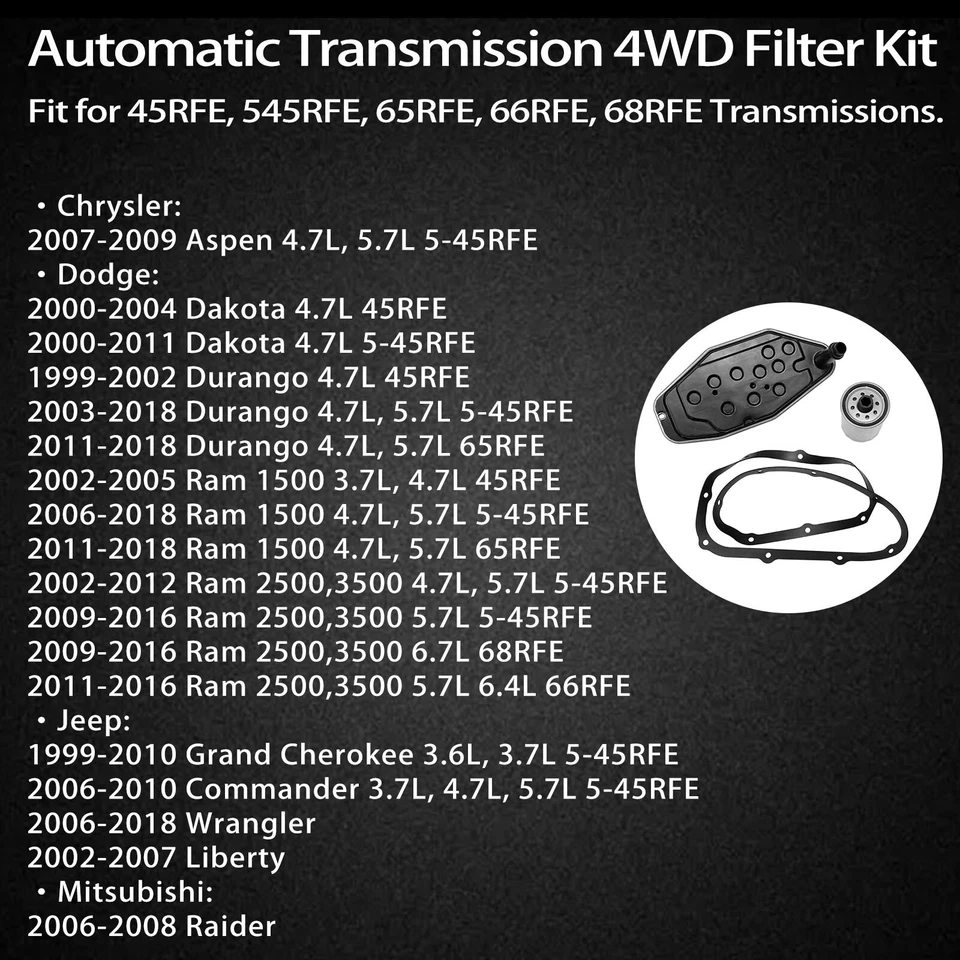 For Dodge Ram 1500 2500 3500 45RFE 545RFE 65RFE 66RFE 68 Transmission Filter Kit Foto 3 de 4