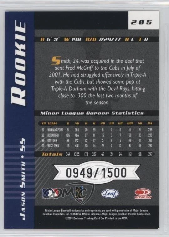 2001 Leaf Limited Rookie /1500 Jason Smith #205 Rookie RC - Image 2 of 2