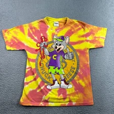 Vtg 90s Chuck E Cheese Tie Dye Pizza Ticket Graphic T Shirt Youth Large