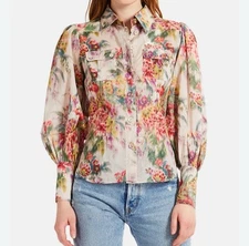 Zimmermann Wavelength Billow Sleeve Shirt in Pink Scarlet Floral size 1/S