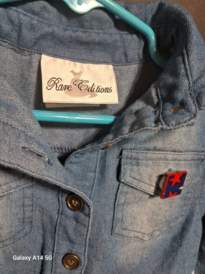 RARE EDITIONS Girls Denim Animal Print Mesh Pretty Decorated Dress Sz 4/4T - Image 3 of 4