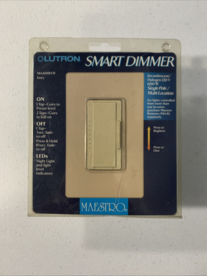 New Lutron Maestro Smart Dimmer Ivory MA-600H-IV Halogen Incadescent Bulbs