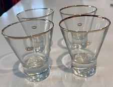 Vtg Crown Royal Gold Rimmed Gold Logo Flared Glasses 4 Heavy Bottom CR Initials