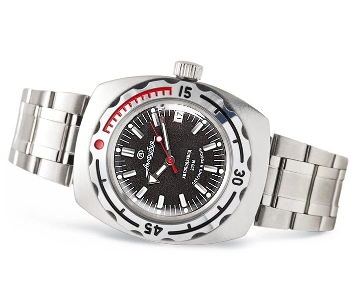 New Mens Automatic Watch Vostok Amphibian 090662 Black Dial 20