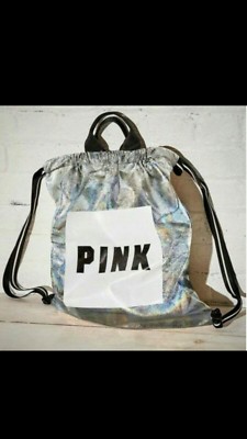 PINK draw string back pack iridescent Silver holographic  display picture 2