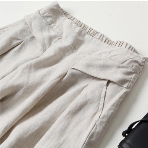 Lady Trousers Loose Elastic High Waist Bottom Casual Wide Leg Cotton Linen Pants - Picture 8 of 20