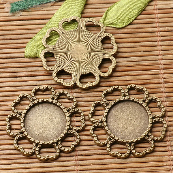 12pcs antiqued bronze color floral rim round cabochon setting in 14mm EF3012