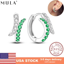 MULA 925 Sterling Silver Hoop Earrings Green AAA CZ Snake Tail For Women Jewelry