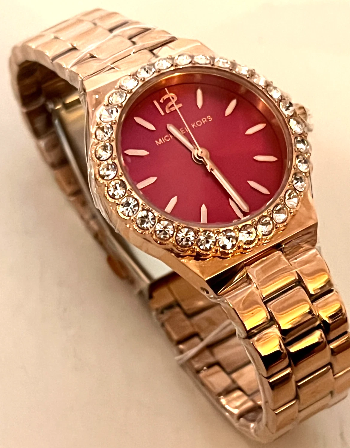 Orologio Michael Kors MK7396 Lennox analogico quadrante rosa tono oro rosa nuovo con etichette G Box $275