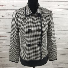 Vintage Talbots Petite Blazer Houndstooth Black/White Wool Silk Blend Size 2P