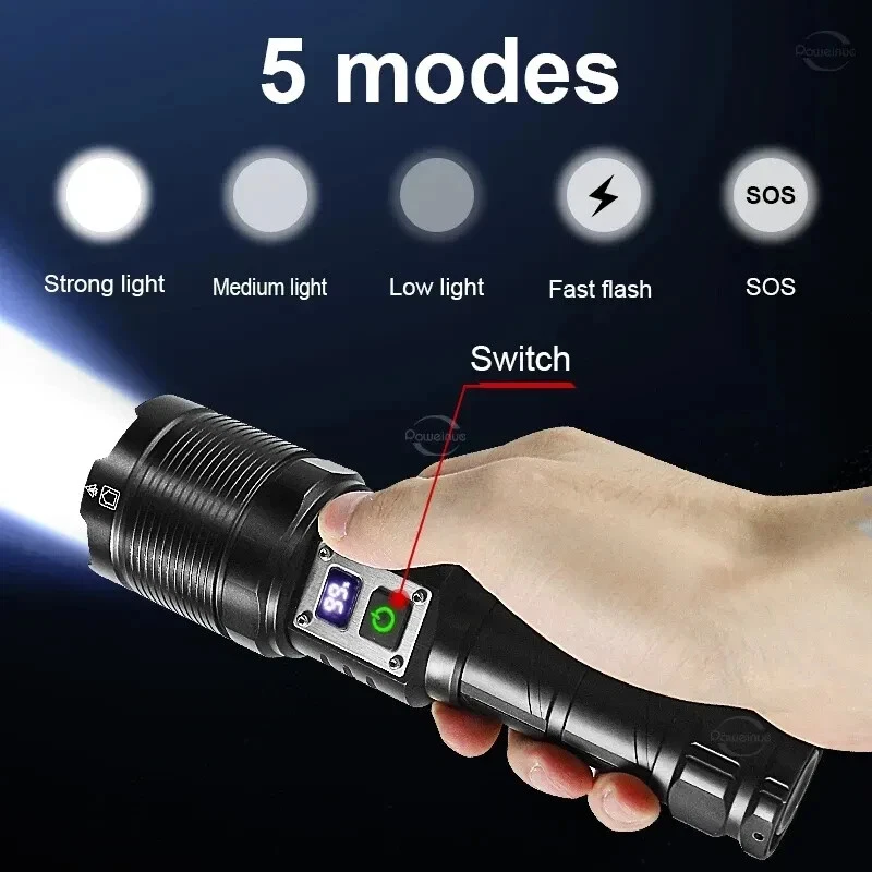 High Power XHP70 4-CORE Flashlight - 10000 Lumens, IPX4, 5000mAh Battery, OLED - Image 2 of 4