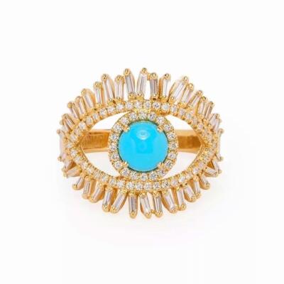 Damen Ring Gold vergoldet Zirkonia blau weiß 24K Schutzauge WASSERFEST R6094D1