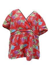 Just Love Scrubs Top Cartoon Cat  Mouse Womens Size Medium Red Short Sleeves