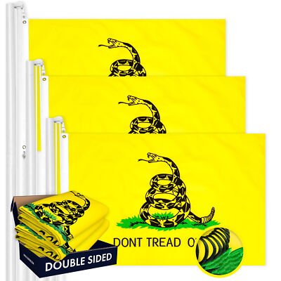 G128 3 Pack: Gadsden Don't Tread On Me Flag 1x1.5 Ft Double Sided Embr 210D Poly
