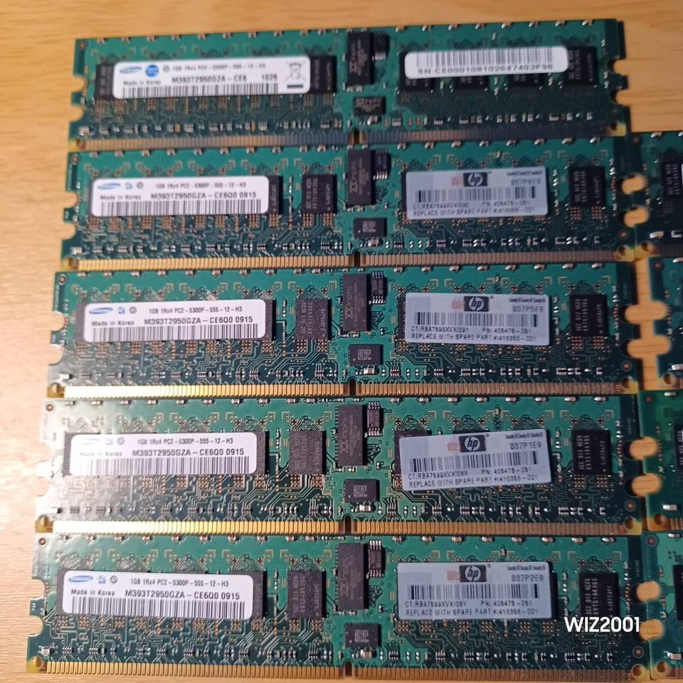 Lot Samsung Hp 9x 1GB 1Rx4 DDR2 PC2-5300P ECC Registered Server RAM TOT=9GB - Image 2 of 4