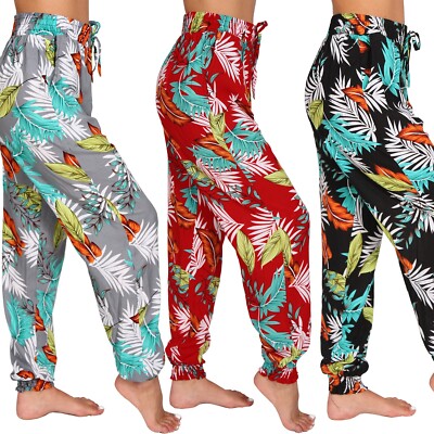Leichte Sommer Hose Blätter Strand Harem Aladin Ali Baba Pumphose Pluder A2 