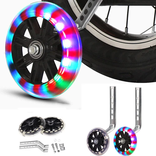 Universal Kids Bicycle LED Training Wheels Stabilisers For 12-20 Inch Bike Cycle - Picture 1 of 19