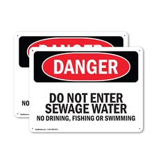 (2 Pack) Do Not Enter Sewage Water OSHA Danger Sign Decal Metal Plastic