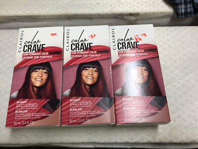 Lot Of 3 Clairol Color Crave SEMI-PERMANENT Hair Color SCARLET 2.0 Fl Oz