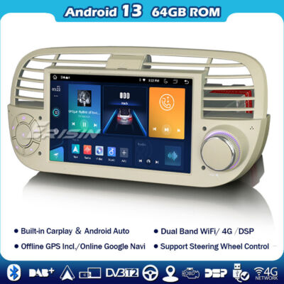 8-Kern Android 14 Carplay DAB+Autoradio GPS Fiat 500 500C 500S 500E DSP IPS SWC