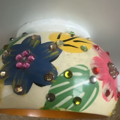 Cara New York Bangle Bracelet Hand Painted Flowers Crystals 