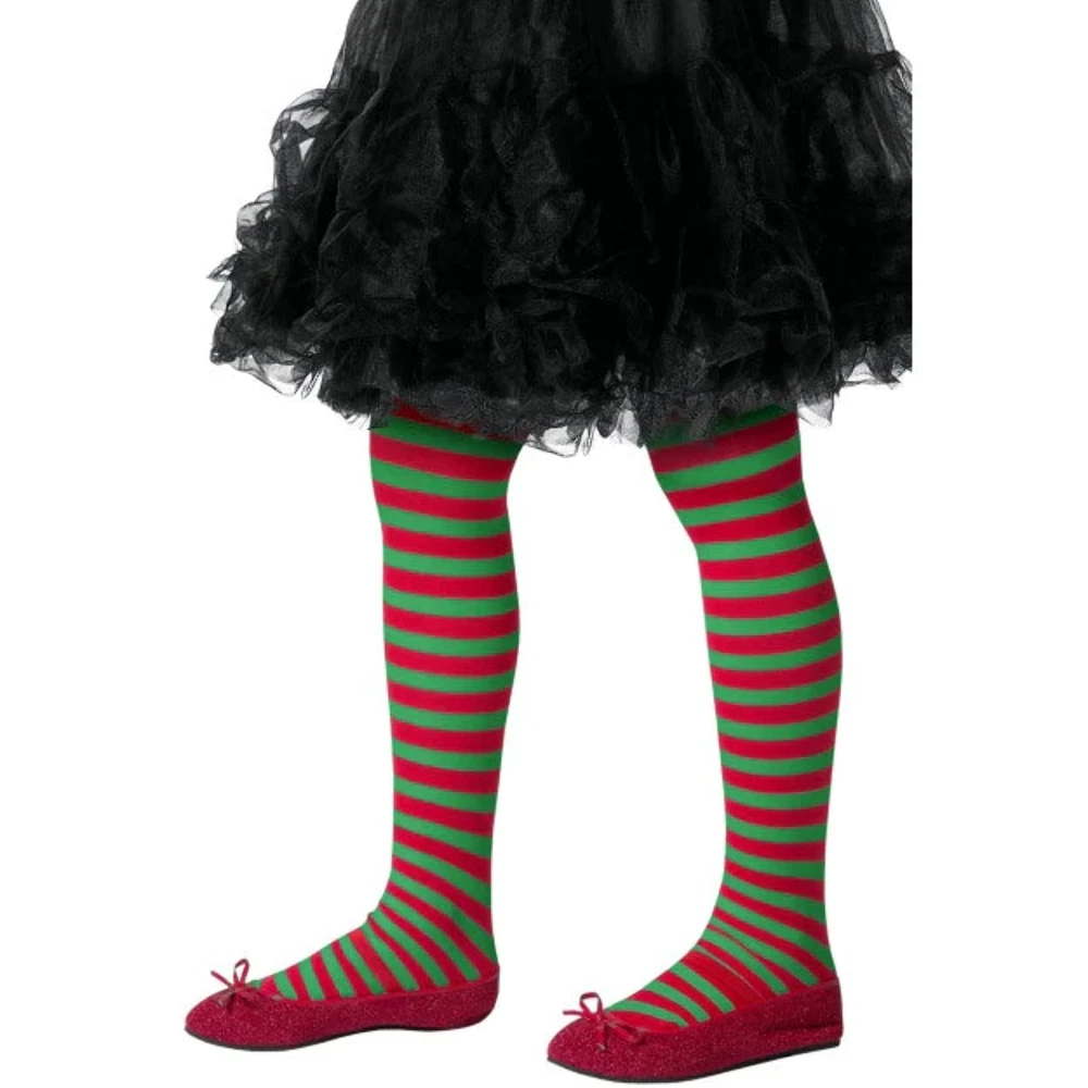 Child Red and Green Striped Tights Christmas Elf Girls Kids Fancy Dress eBay