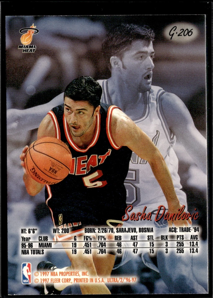 1996-97 Fleer Ultra #G-206 Sasha Danilovic Gold Medallion Miami Heat - Image 2 of 2