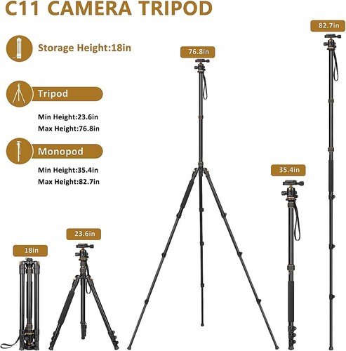 Professional DSLR Camera Tripod, Expandable 210cm Monopod With 360° Swivel Head - Picture 3 of 7