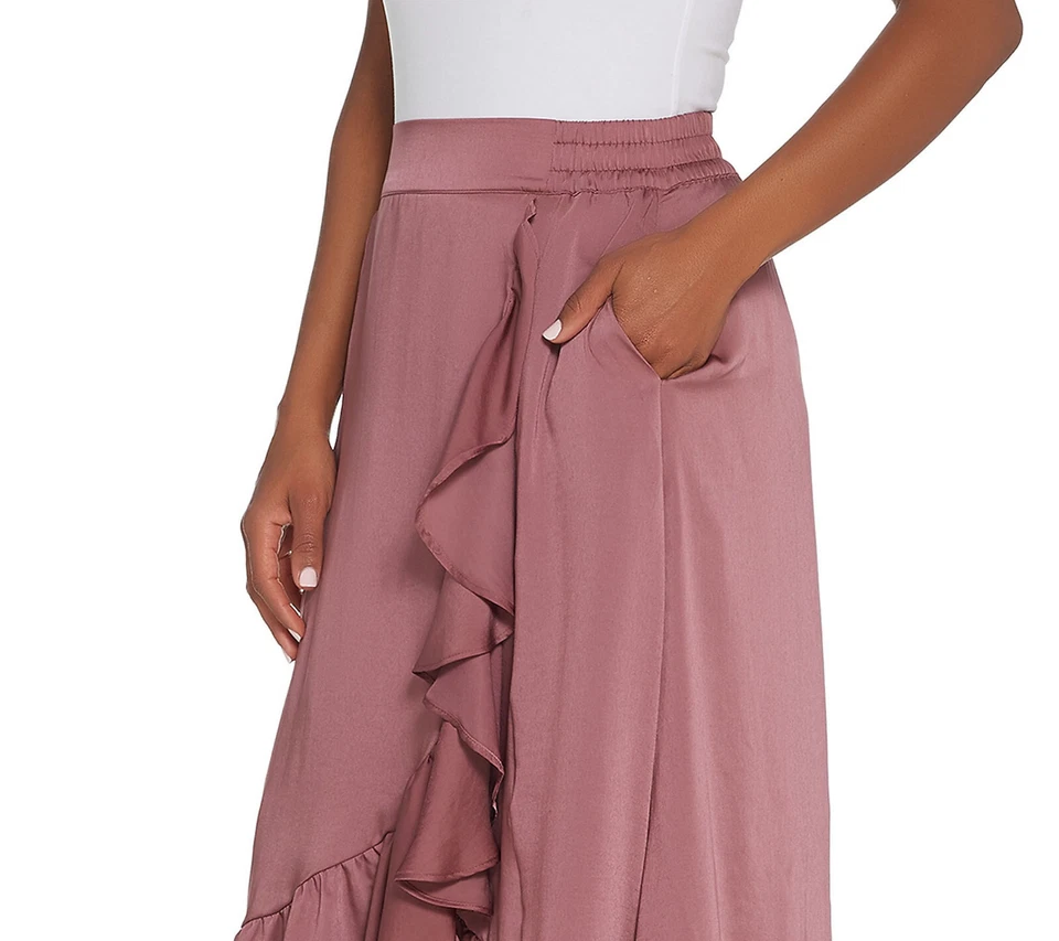 Nueva Falda Lisa Rinna Collection Talla S Imitación Envoltura Volantes Negra QVC 4772-Q Foto 3 de 4