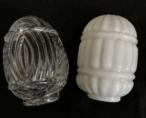 VTG Clear Art Deco & Milk Glass Barrel Feeders Antique Birdcage Decor