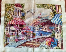 completed finished cross stitch 16''x12'' Unframed New Decoration Cafe Bythe Sea