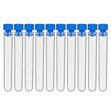 10 Pcs Pack 4.33 in x 0.47 in Transparent Plastic Test Tubes with Blue Caps