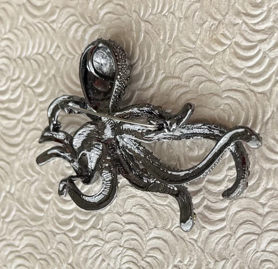 Осьминог брошь / подвеска эмаль на металле с кристаллами - Изображение 3 из 4