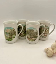 Set Of Four Currier And Ives Vintage Seasons Mugs