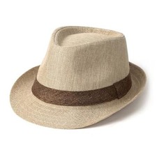 Fedora Hat for Men Panama Trilby Hat Short Brim Medium Beige With Coffee Band